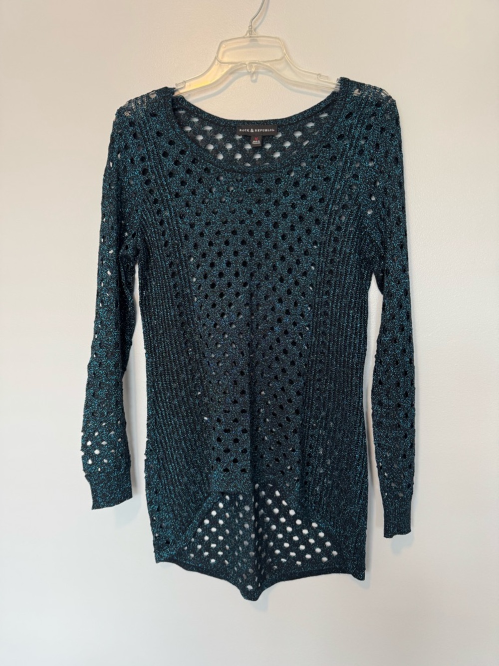 Rock & Republic Black and Teal Openwork Sweater